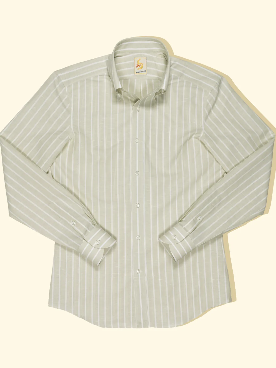 Discount The Anthology Beige and White Cotton/Linen Reverse Striped Shirt