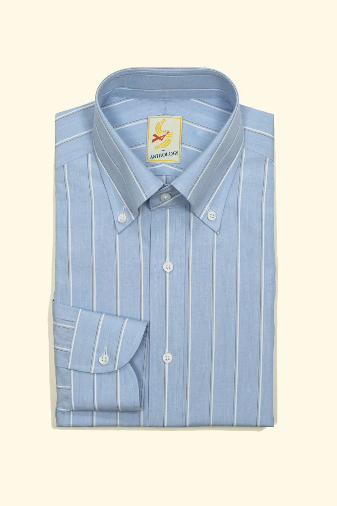 Online The Anthology Blue, White and Caramel Striped Button-Down Shirt