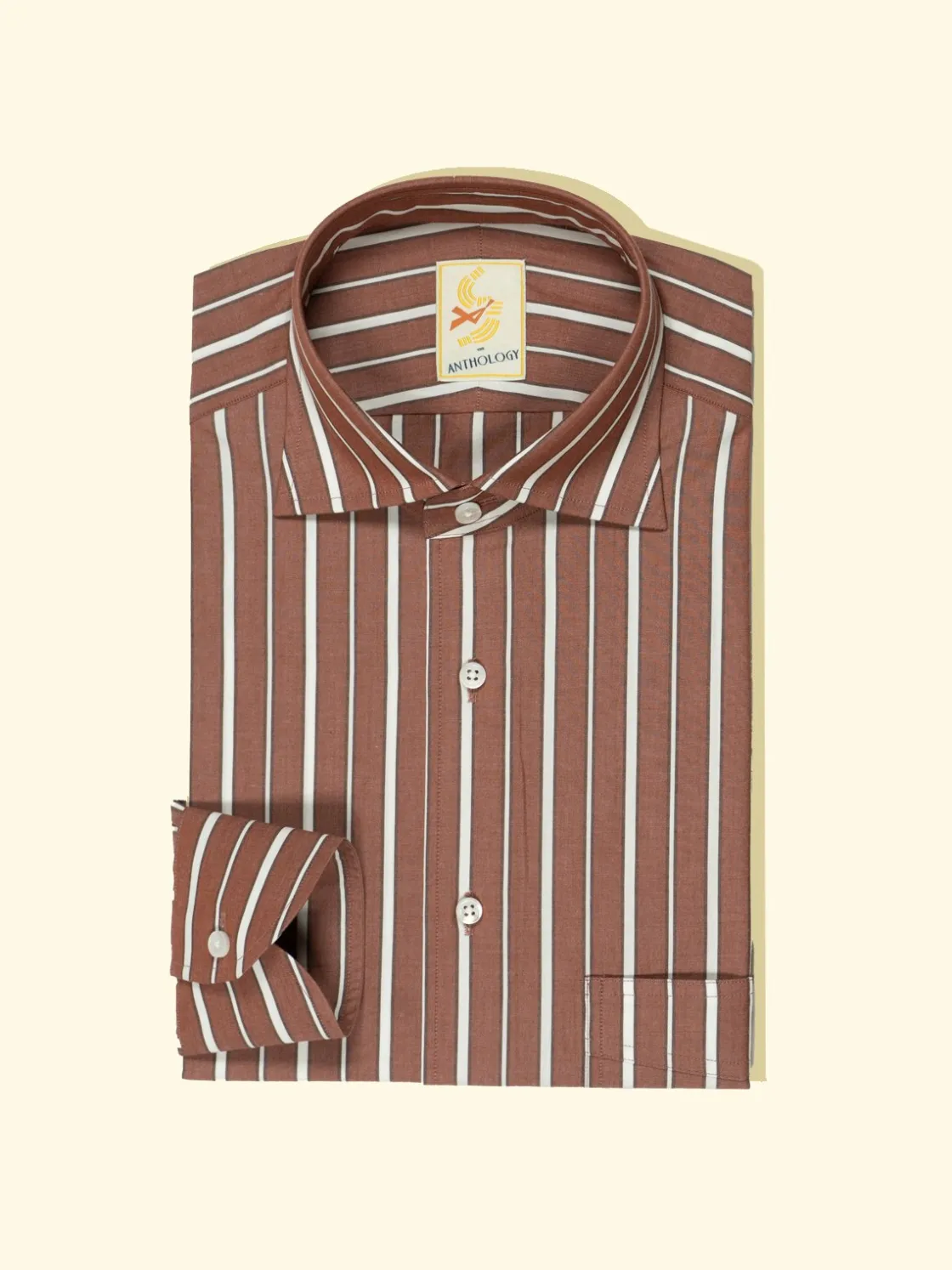 Discount The Anthology Bordeaux, Mocha and White Striped Shirt