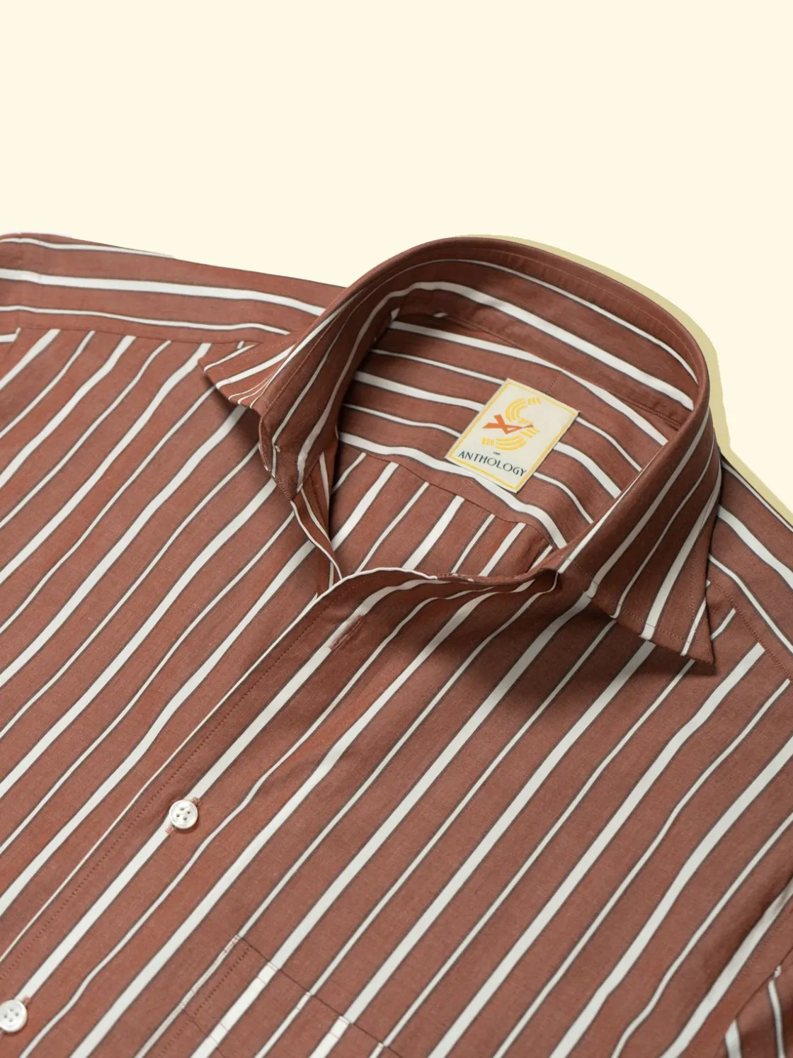 Discount The Anthology Bordeaux, Mocha and White Striped Shirt