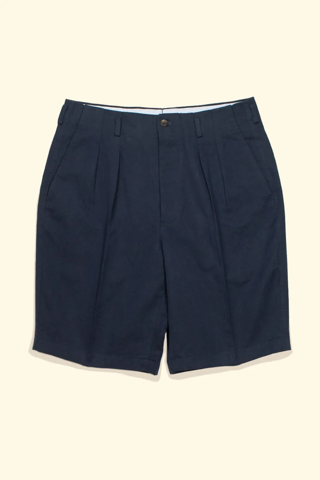 Clearance The Anthology Cotton/Linen Double Pleated Shorts - Navy