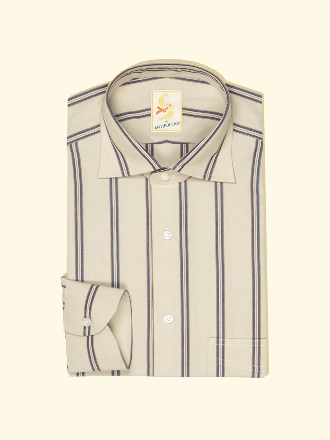 Clearance The Anthology Cream, Blue and Caramel Striped Shirt