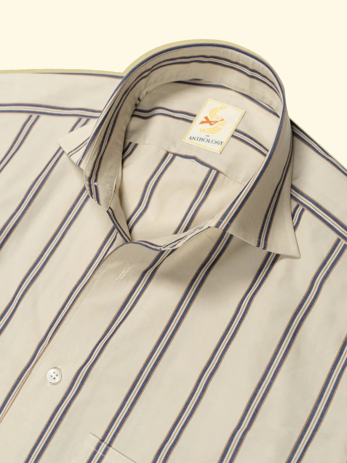 Clearance The Anthology Cream, Blue and Caramel Striped Shirt