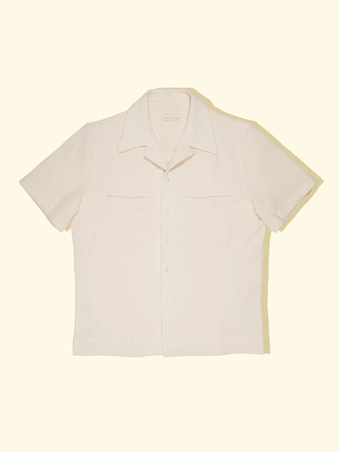 Outlet The Anthology Cuban Camp Collar Shirt - Cream Waffle