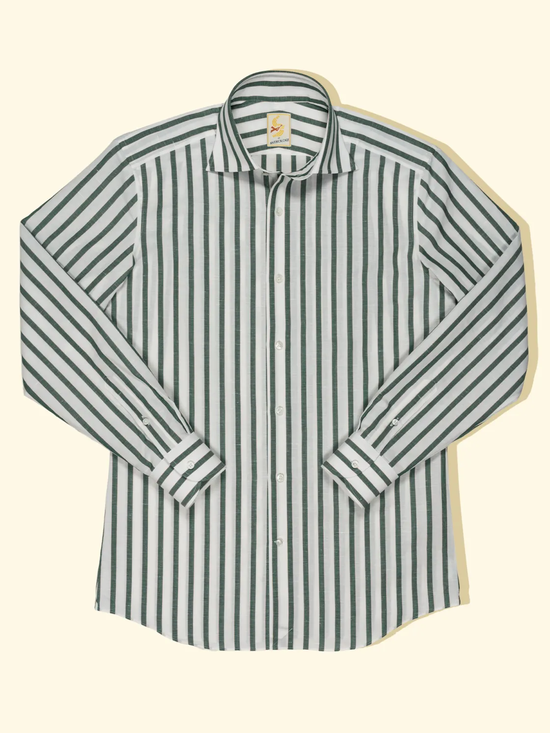 Online The Anthology Dark Green, White and Toffee Cotton/Linen Striped Shirt