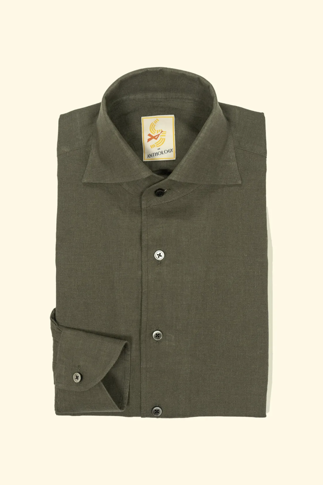 Sale The Anthology Deep Olive One-Piece Collar Linen Shirt