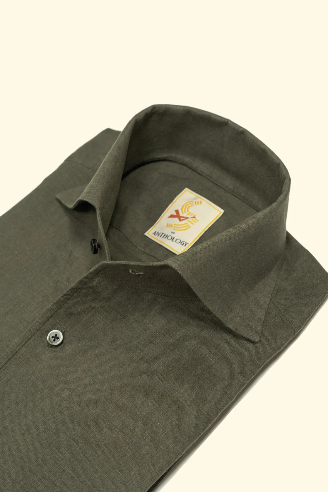 Sale The Anthology Deep Olive One-Piece Collar Linen Shirt