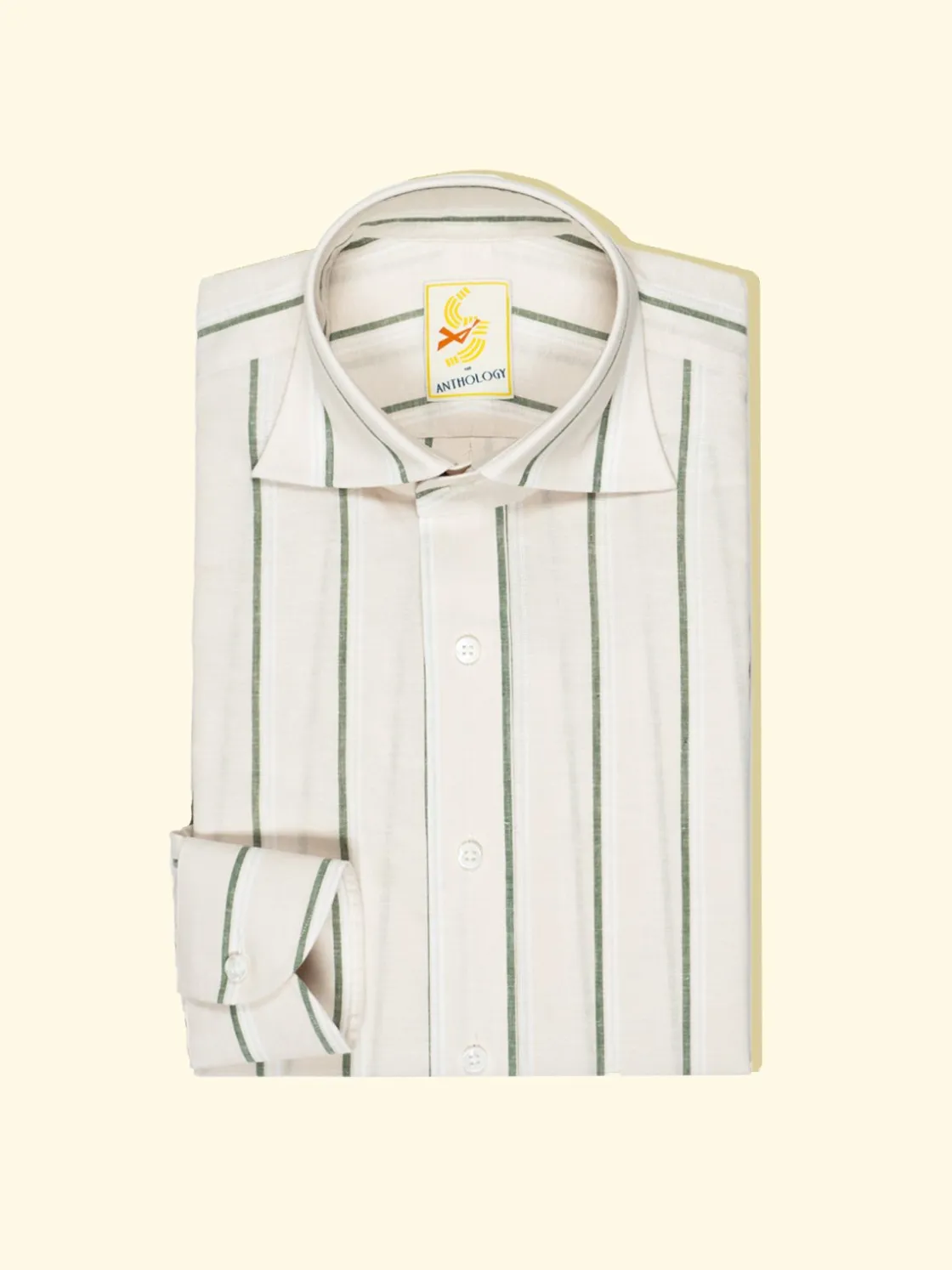 Shop The Anthology Ecru, Green and White Striped Shirt