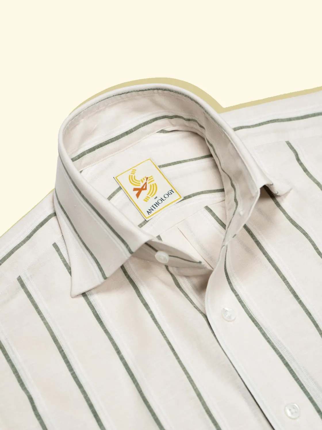 Shop The Anthology Ecru, Green and White Striped Shirt