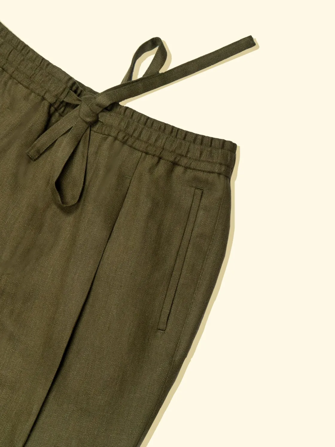 New The Anthology Linen Drawstring Trousers - Olive