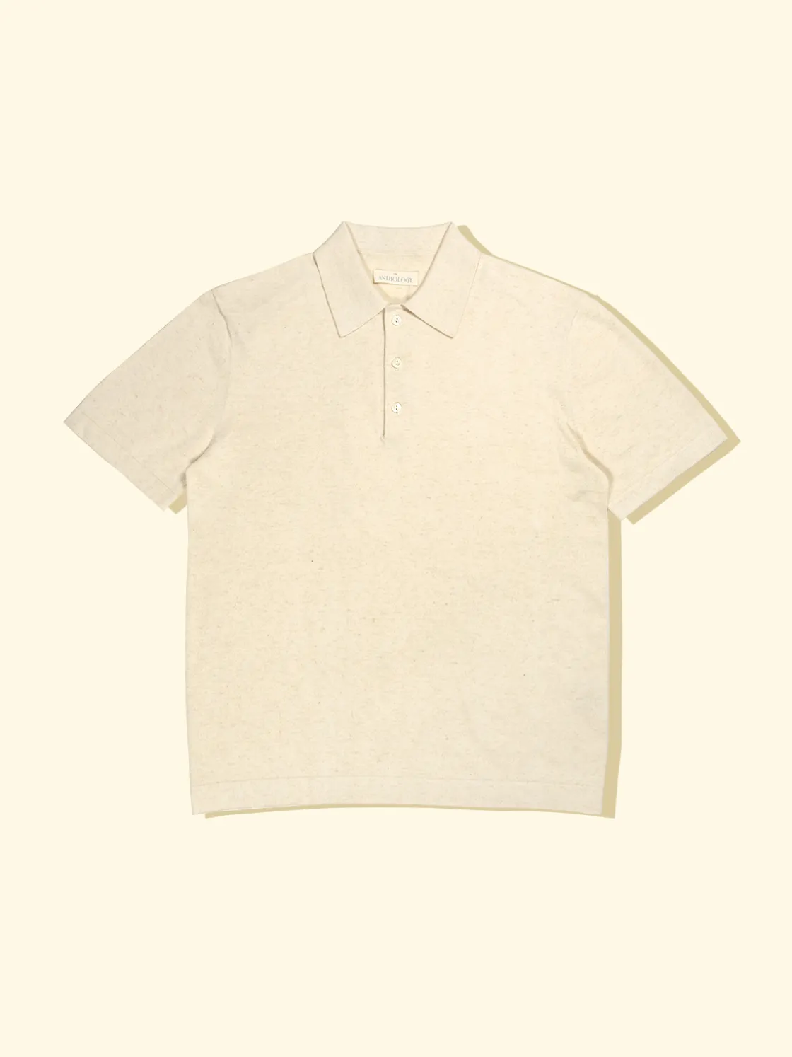 Best Sale The Anthology Linen/Cotton Knitted Short Sleeve Polo - Oatmeal