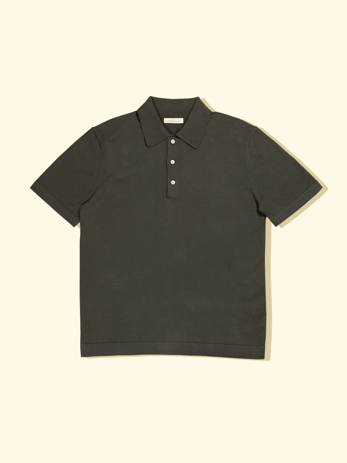 Sale The Anthology Linen/Cotton Knitted Short Sleeve Polo - Olive