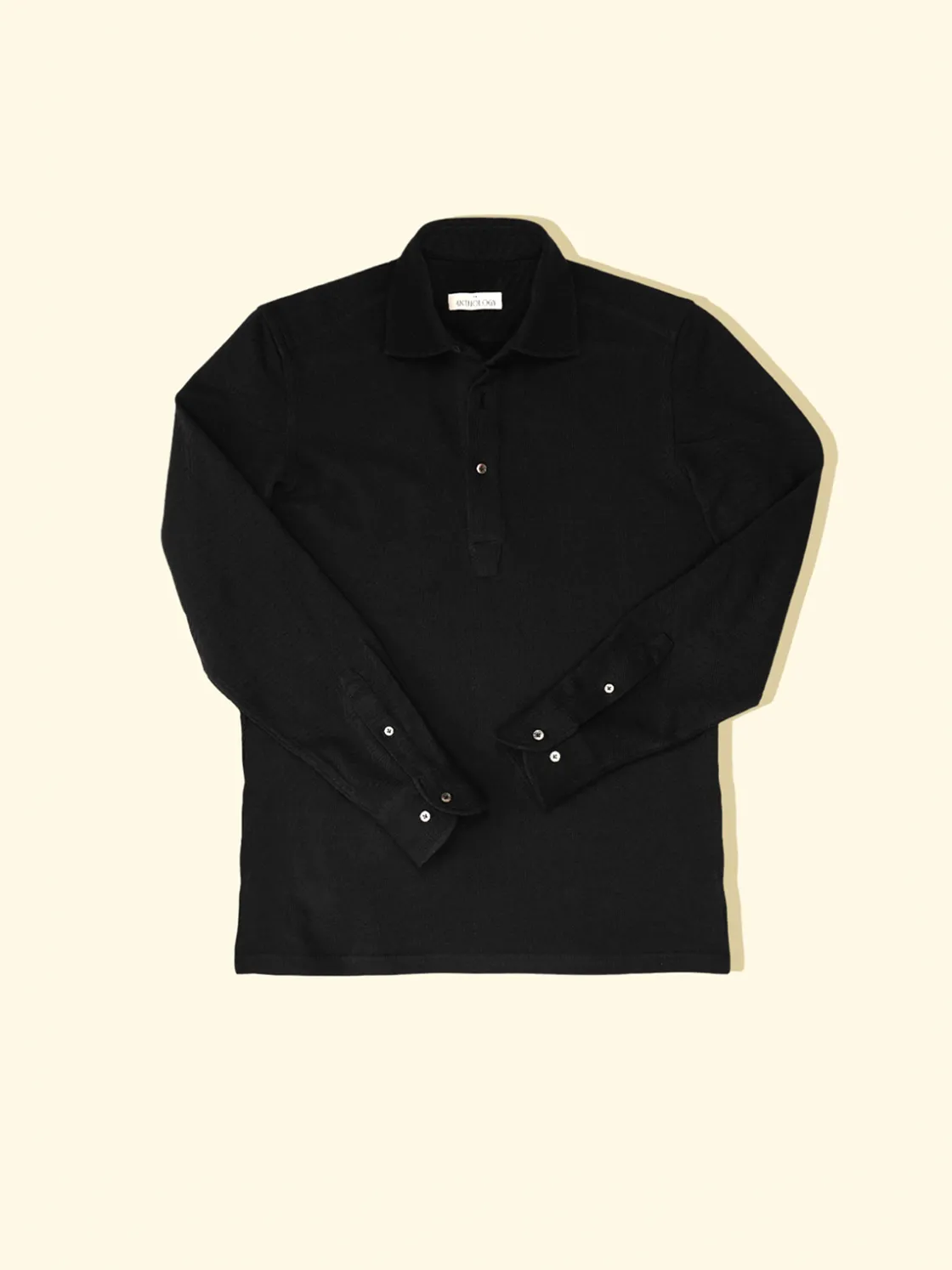 Sale The Anthology Pique Long Sleeve Spread Collar Polo - Black