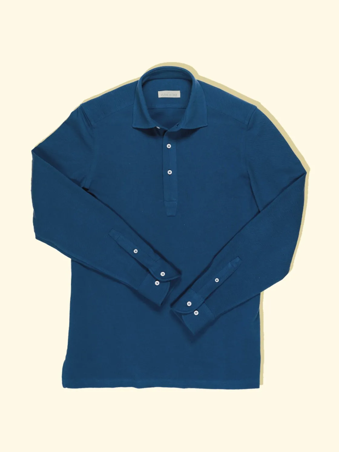 Clearance The Anthology Pique Long Sleeve Spread Collar Polo - Cobalt Blue