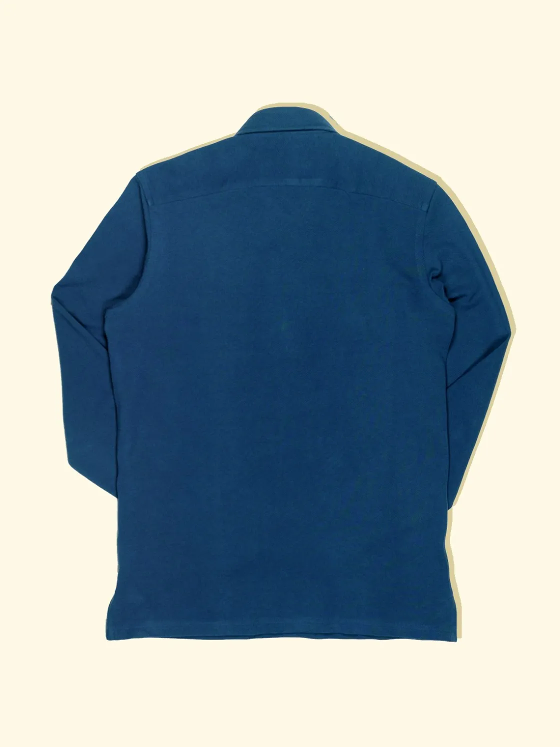 Clearance The Anthology Pique Long Sleeve Spread Collar Polo - Cobalt Blue