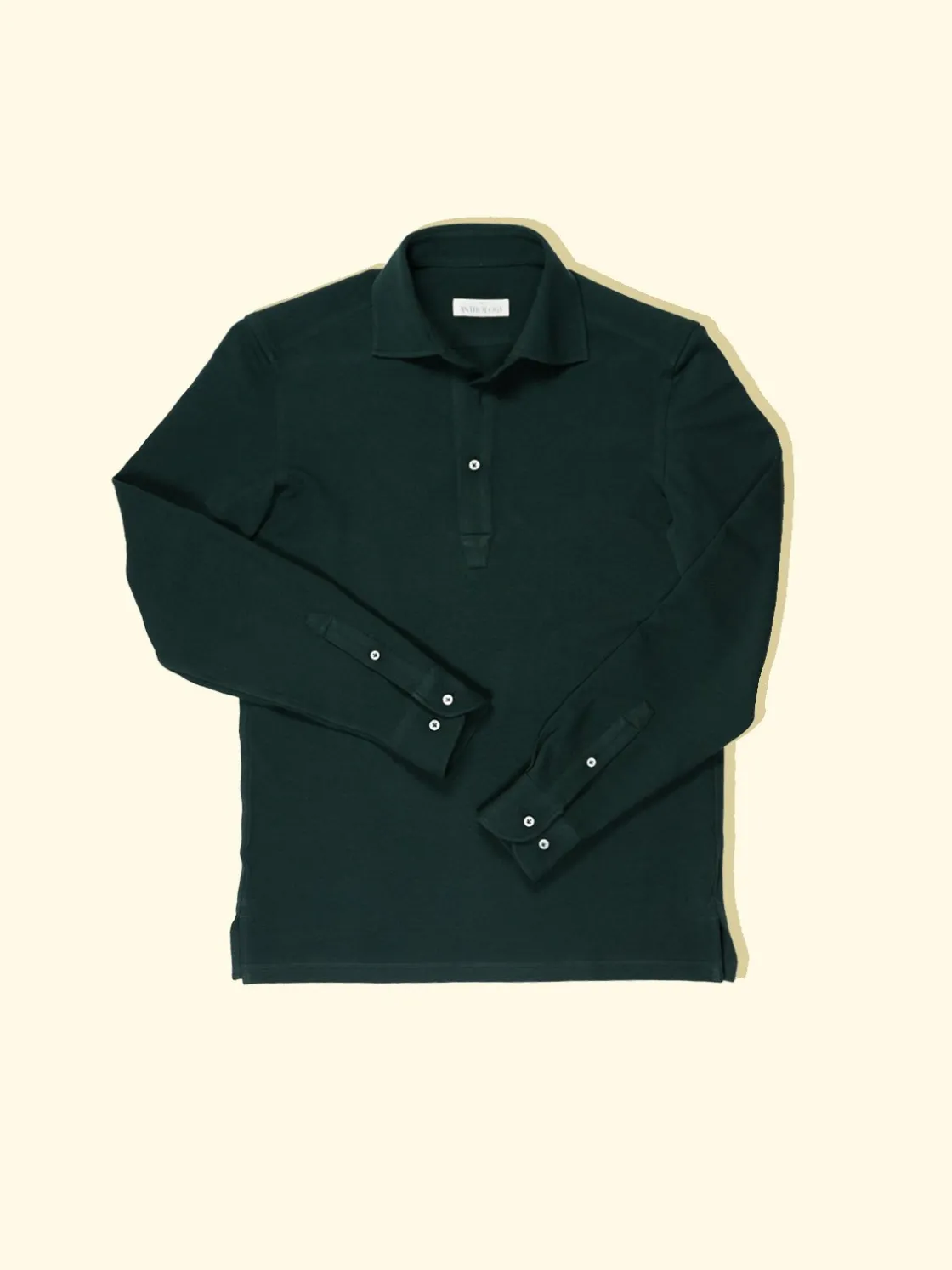 Store The Anthology Pique Long Sleeve Spread Collar Polo - Forest Green