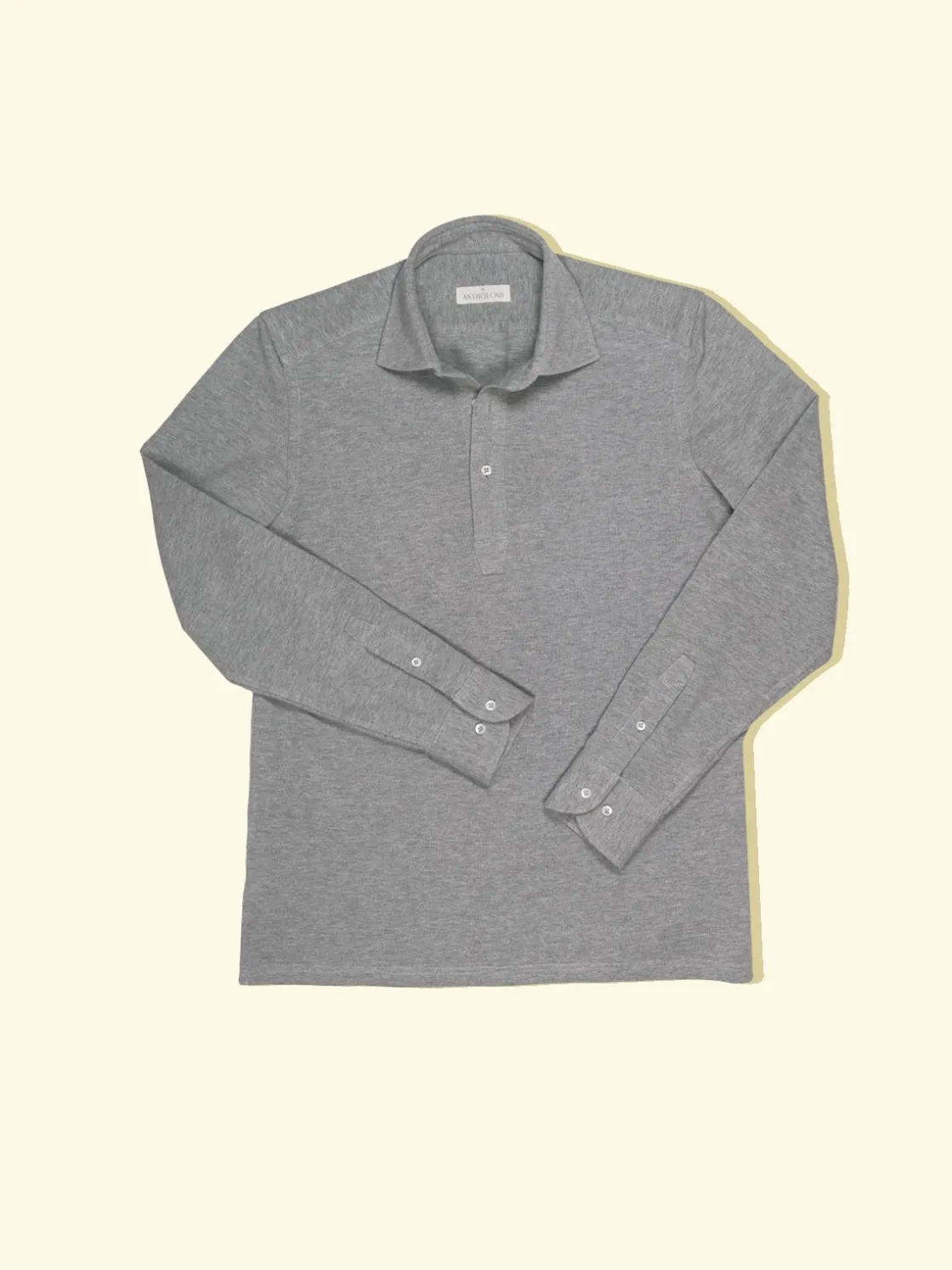 Clearance The Anthology Pique Long Sleeve Spread Collar Polo - Heather Grey