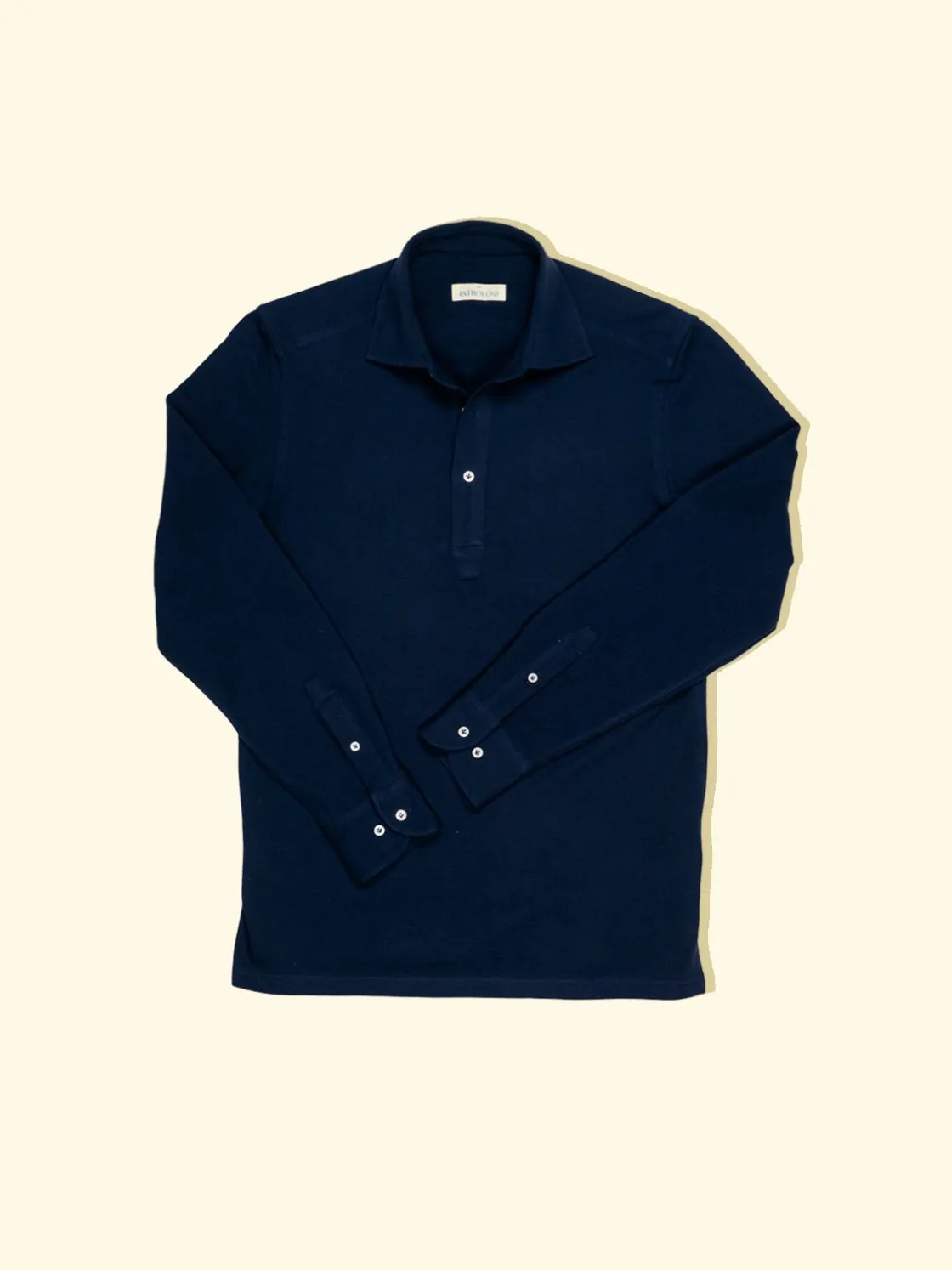 Cheap The Anthology Pique Long Sleeve Spread Collar Polo - Navy