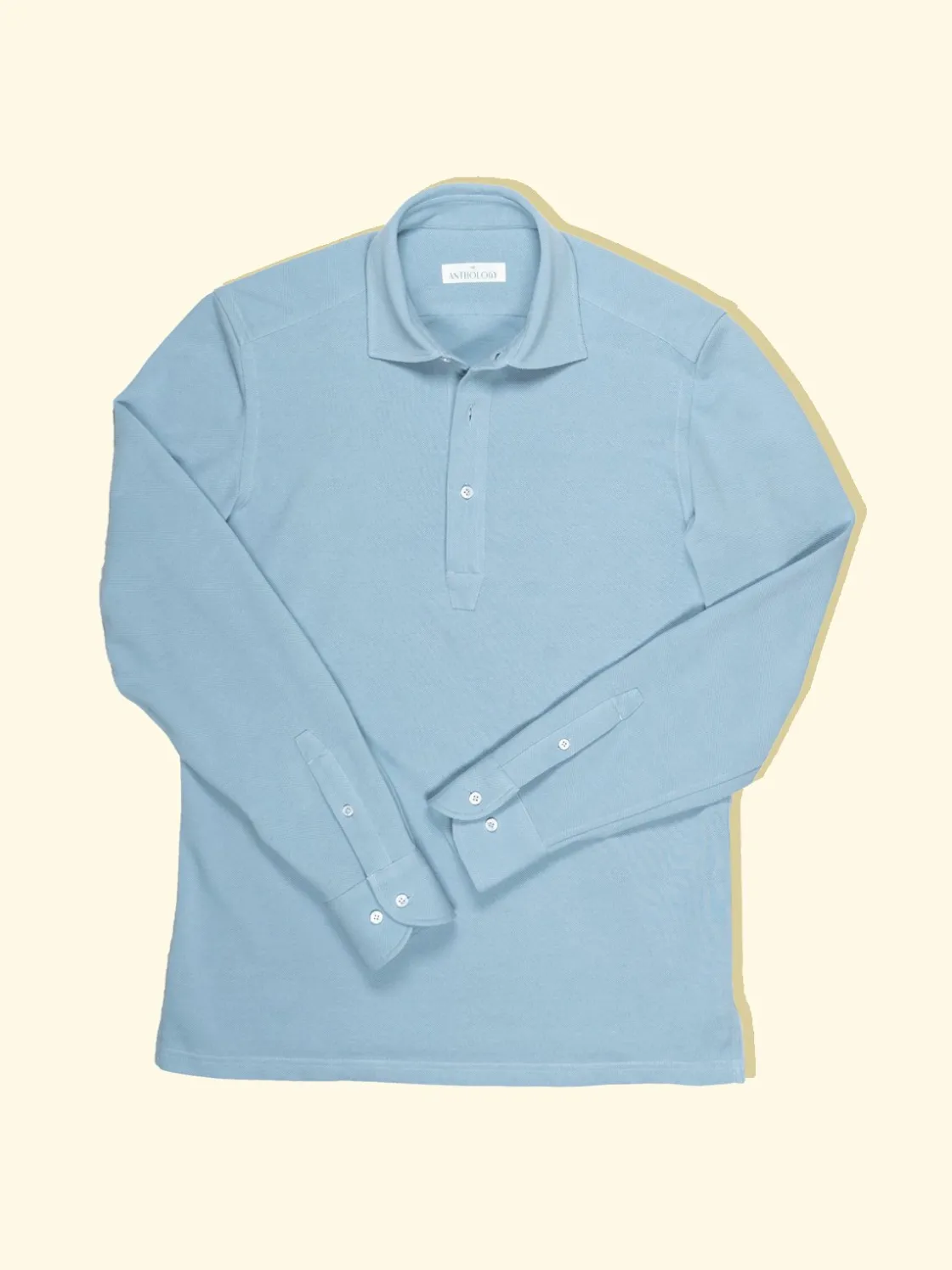 Store The Anthology Pique Long Sleeve Spread Collar Polo - Sky Blue