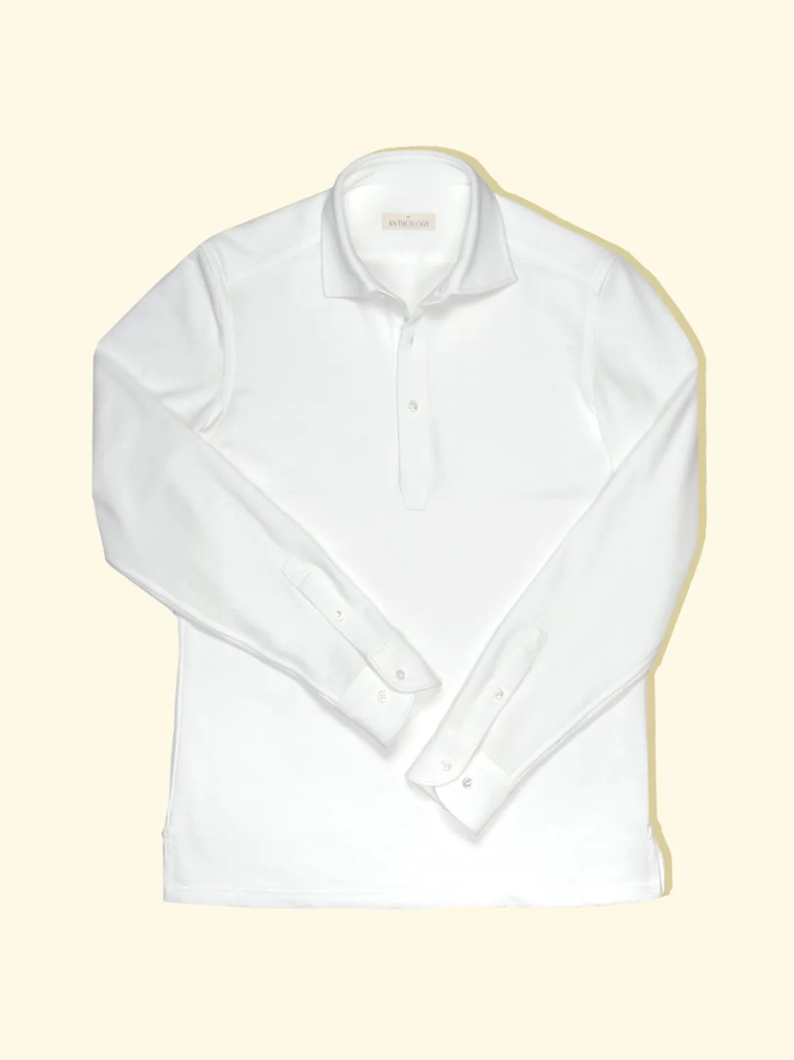 Cheap The Anthology Pique Long Sleeve Spread Collar Polo - White