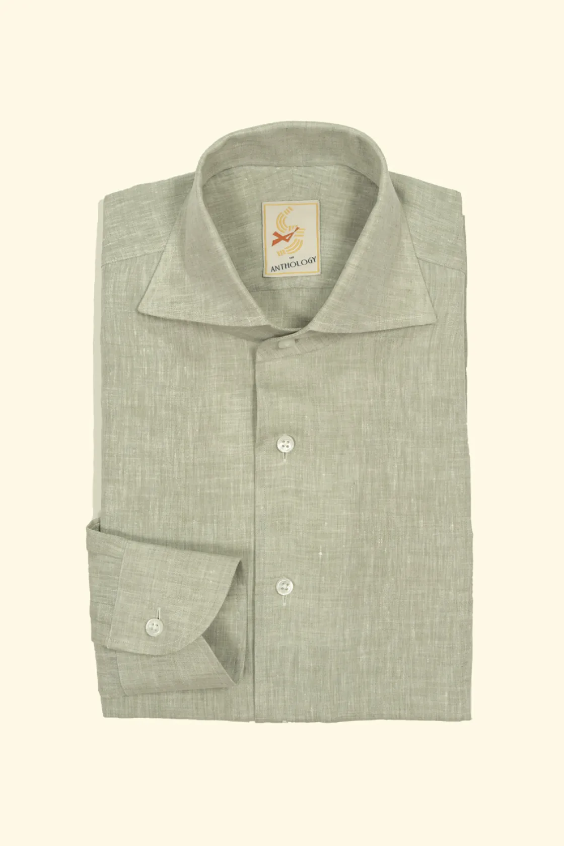 Clearance The Anthology Sage Sand Green One-Piece Collar Linen Shirt