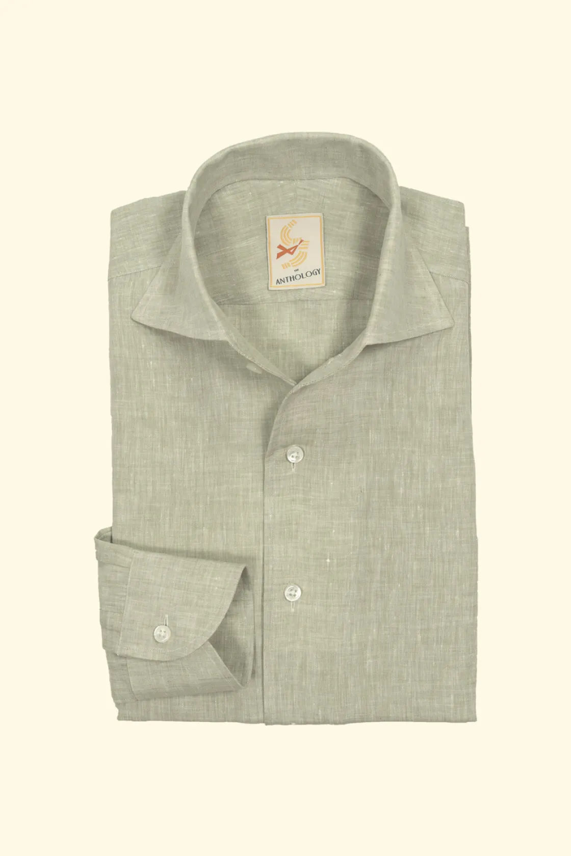 Clearance The Anthology Sage Sand Green One-Piece Collar Linen Shirt