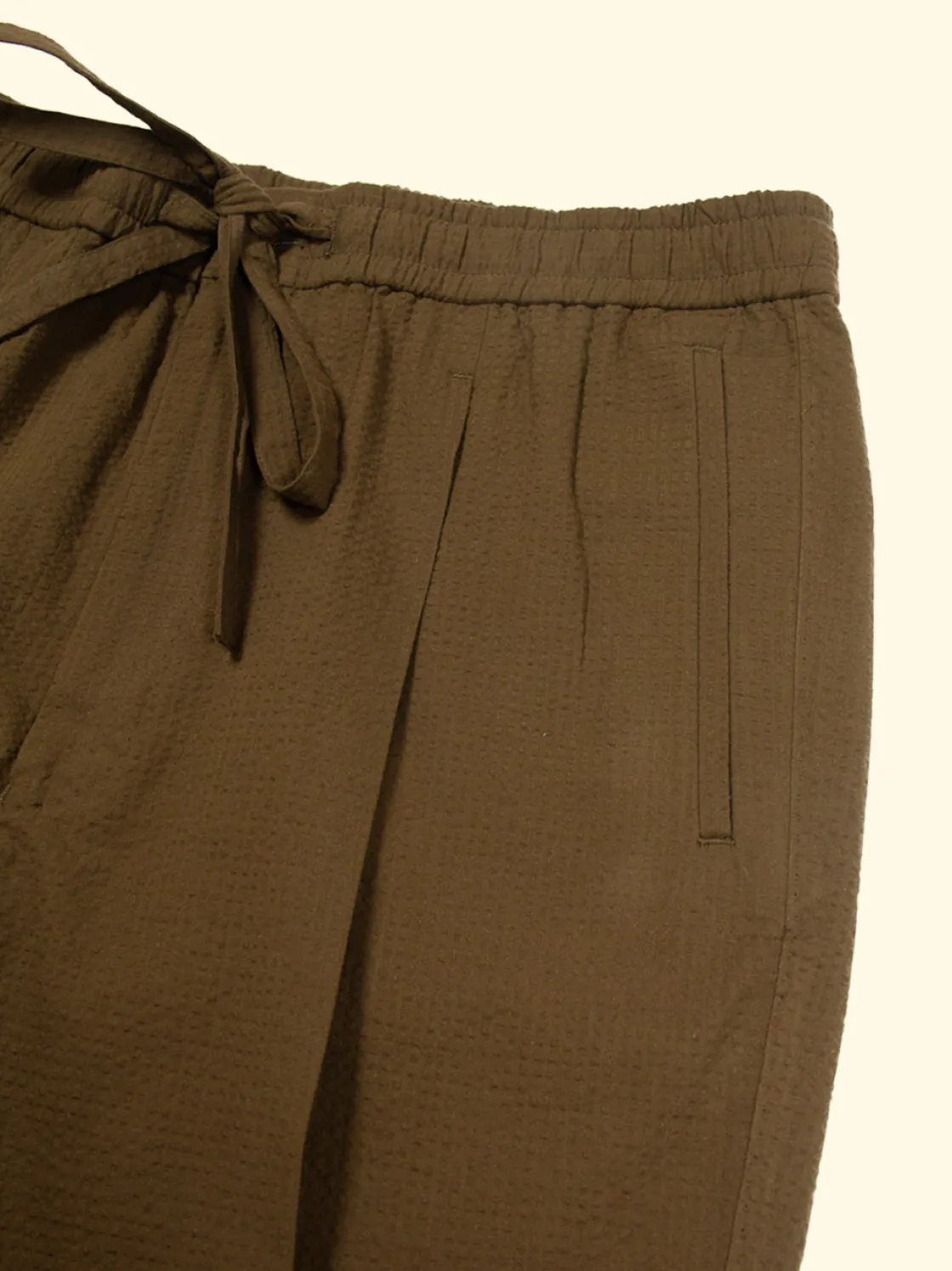 Fashion The Anthology Seersucker Drawstring Trousers - Tobacco