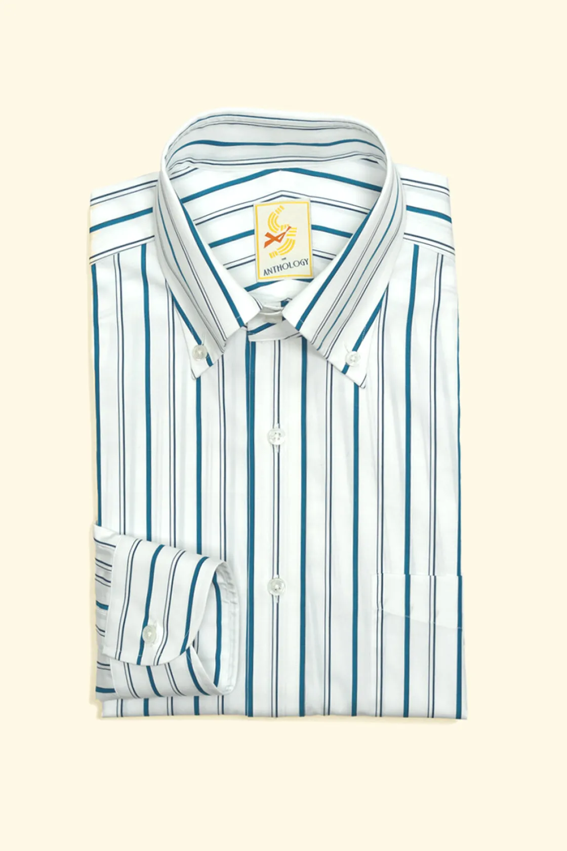 Cheap The Anthology Teal and Hollow White Striped Button-Down Shirt