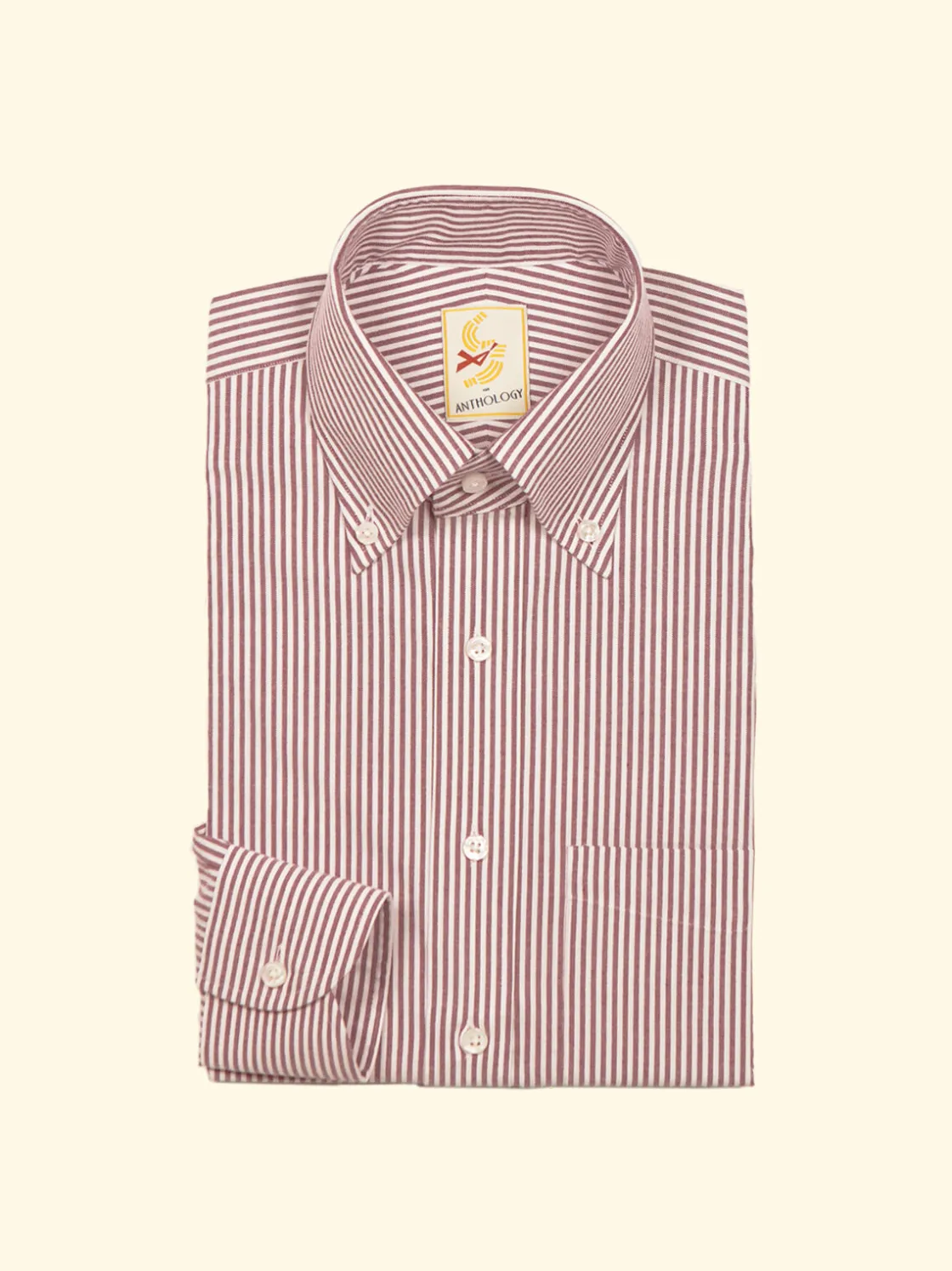 Store The Anthology Wine' and White Brushed Oxford Button-Down Shirt